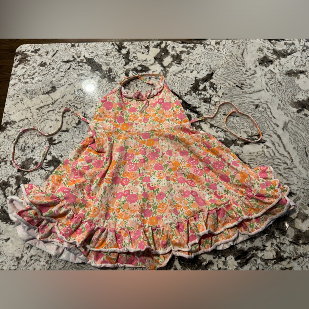 SweetHoney sz 6 girls floral dress pink & peach colored with adjustable x back